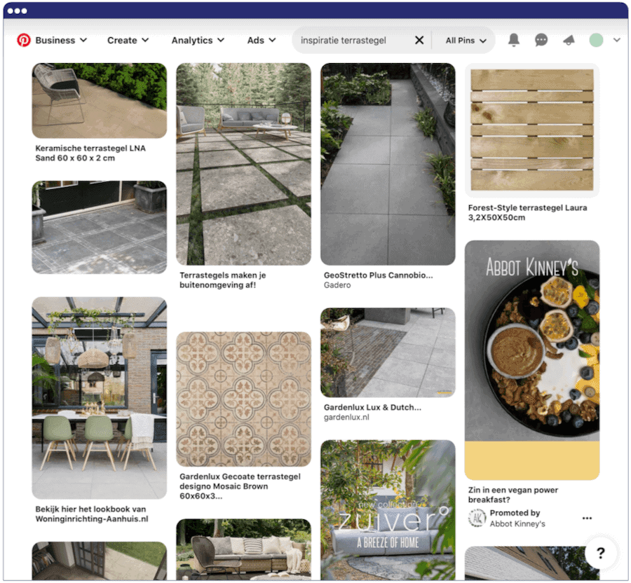 Screenshot van Pinterest inspiratie resultaten